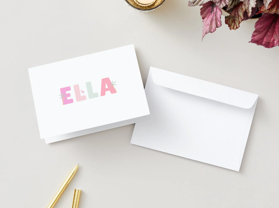 Personalized Tropical Girls Stationery - Pastel Palms Collection